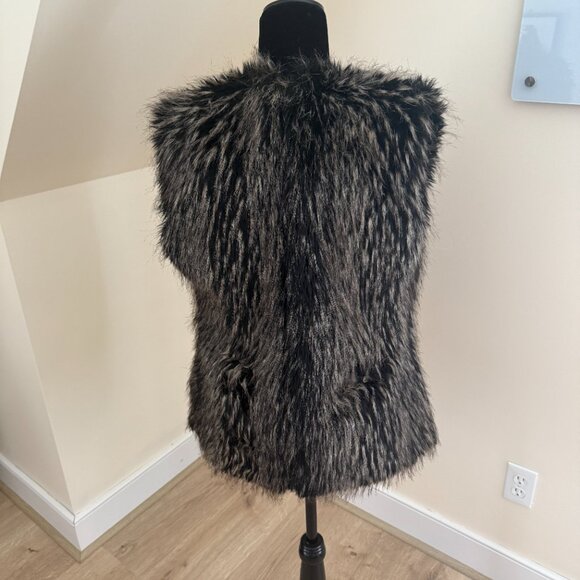 Via Spiga Fur Vest- Size XS- Faux Fur Vest- Long Grey Black Fur Vest - Picture 3 of 4